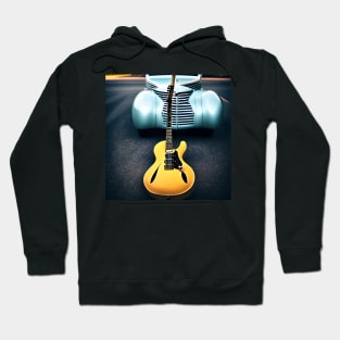 A Semi Acoustic Guitar In Front of A Turquoise Car From The 1940’s. Hoodie